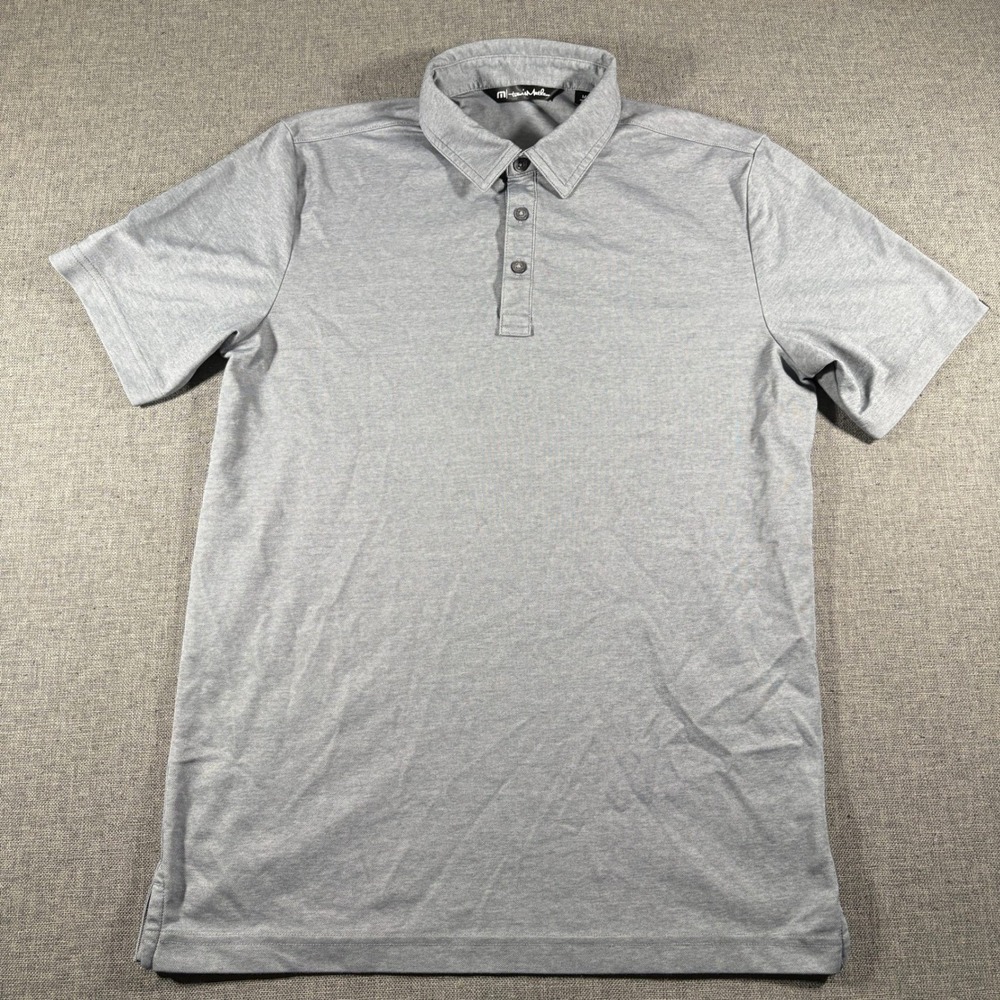 TravisMathew Polo Shirt Mens Medium Grey Pima Cotton Blend PwC Logo Short Sleeve